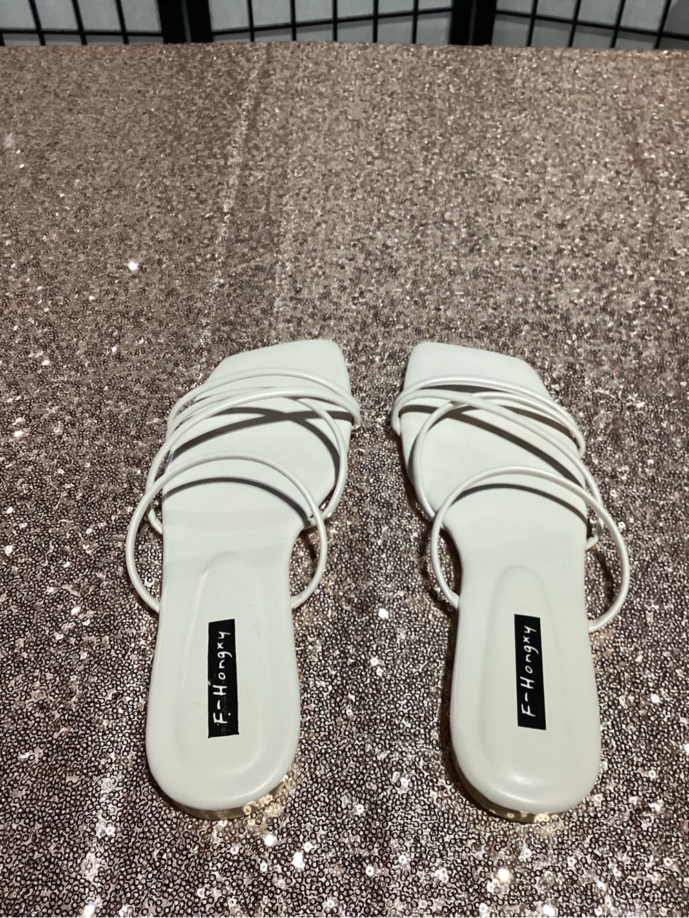 White Strappy Square-Toe Slide Sandals